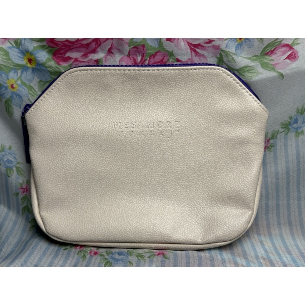 Westmore Beauty White Faux Leather Cosmetic Makeup Bag‎ 6x8